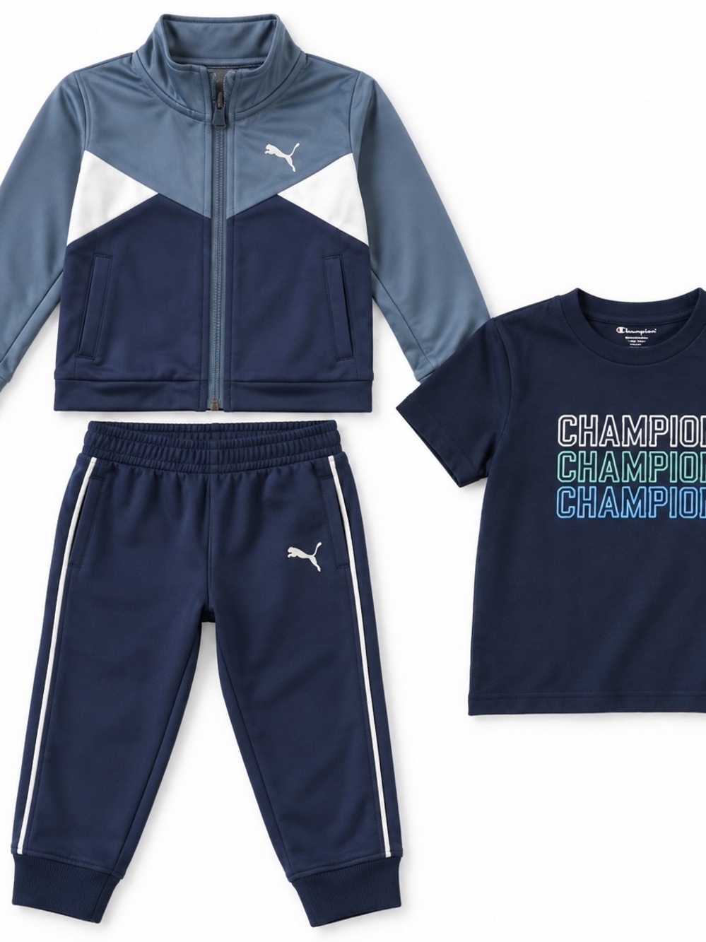Puma Boys Navy & Slate Blue Three-Piece Tracksuit Set